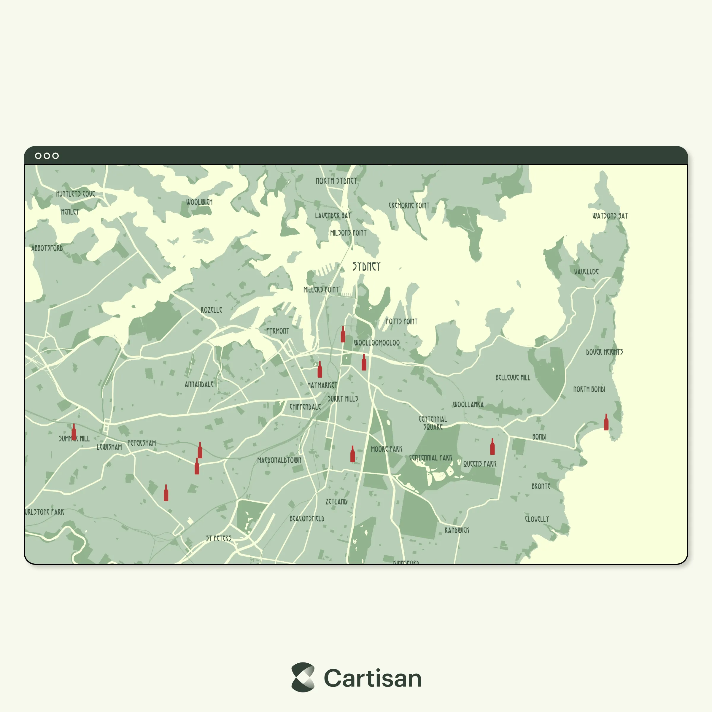 A Wine Envy interactive map of Tuscany with brand-styled cartography and wine location markers